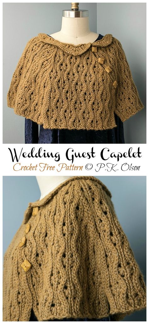 Wedding Guest Capelet Crochet Free Pattern - Crochet & Knitting Ponchos, Free Capelet Pattern, Crochet Cape Pattern Free For Women, Crochet Capelet Pattern Free, Capelet Crochet Pattern Free, Crochet Cloak Pattern Free, Free Vintage Crochet Patterns, Poncho Crochet Pattern Free, Cape Pattern Free