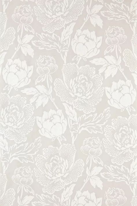 A classic Peony floral pattern beautifully hand printed using Farrow & Ball's finest paints in white on a light taupe background  more colours are available. Please note Pattern repeat is 62.8cm24 34. Tapestry, Floral, Peonies, Peony Wallpaper, Farrow And Ball, Farrow Ball, On Sale, Floral Prints, Pattern