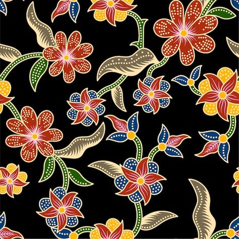 Vector seamless batik floral pattern bac... | Premium Vector #Freepik #vector Tas Vintage, Tropical Fabric Prints, Mughal Art Paintings, Desain Quilling, Beautiful Flower Drawings, African Pattern Design, Motif Batik, Floral Textile, Botanical Flower Art