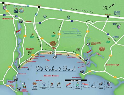 Get directions to Old Orchard Beach Maine and take advantage of our helpful maps of downtown Old Orchard Beach and Southern Maine to plan your next Maine beach vacation. Beach Planning, Old Orchard Beach Maine, Ogunquit Maine, Maine Beaches, Maine Map, Maine New England, East Coast Usa, Old Orchard Beach, Maine Vacation