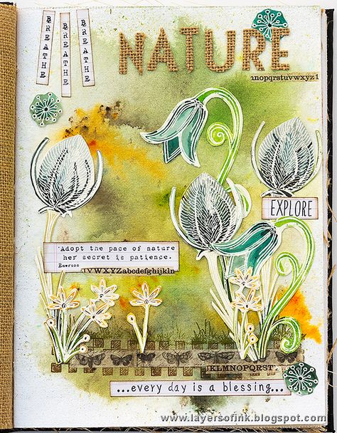 Layers of ink - Nature Art Journal Page by Anna-Karin. Made for the Simon Says Stamp Monday Challenge blog, with stamps and Infusions by Paper Artsy. Page was done in Ranger Dina Wakley Media Journal. Art, Journal Pages, Nature, Journal Page, Simon Says, Simon Says Stamp, Art Journal Pages, Nature Art, Art Journal