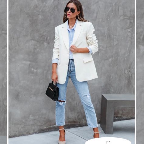 Vici Aria Blazer Cream Color Size M Ivory Blazer Outfit, Cream Blazer Outfit, Oversized Blazer Outfit, Oversized White Blazer, White Blazer Outfits, Blazer Outfits For Women, Casual Blazer Women, Blazer Jackets For Women, Cream Blazer