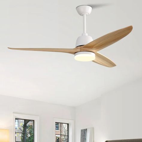 George Oliver 56'' Nicola 3 - Blade LED Propeller Ceiling Fan with Remote Control and Light Kit Included & Reviews | Wayfair Coastal Ceiling Fan, Bedroom Fan, Wood Ceiling Fans, Pitched Ceiling, Propeller Ceiling Fan, Ceiling Fan Bedroom, 3 Blade Ceiling Fan, Remote Control Light, Ceiling Fan Blades