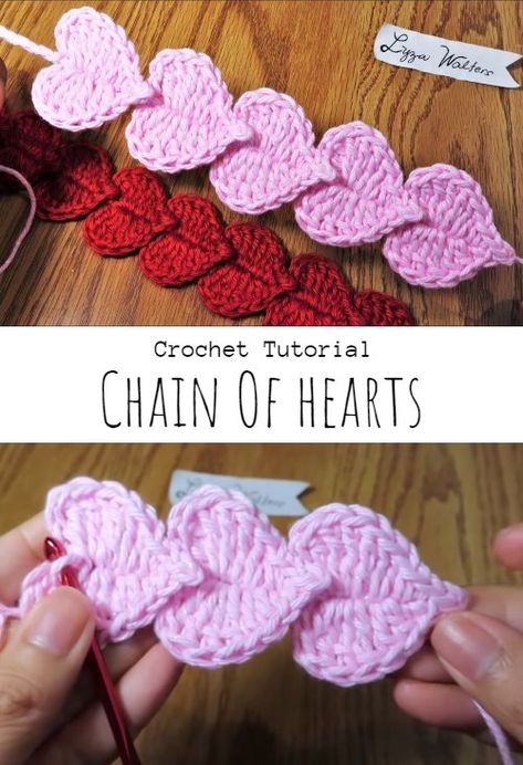 Amigurumi Patterns, Spiral Heart Crochet, Crochet Heart Headband Pattern Free, Crochet Chain Of Hearts, Heart Chain Crochet, Crochet Heart Chain Free Pattern, Crochet Heart Chain, Crochet Paper Chain, String Of Hearts Crochet Pattern