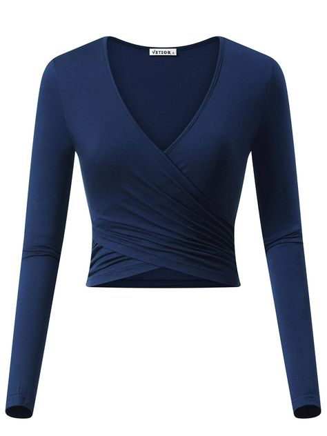 Slim Fit Crop Top, Bodysuit Tops, Wrap Shirt, Blue Crop Tops, Long Sleeve Crop, Silk Skirt, Accessories Clothing, Long Sleeve Crop Top, Deep V Neck