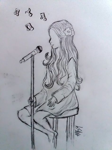 #girl_singing_song pencil sketch by me Croquis, Pencil Art Drawings Music, Music Sketches Easy, Girl Singing Drawing, Music Drawings Easy, Girl With Guitar Drawing, Singing Sketch, Sing Drawing, Music Sketches