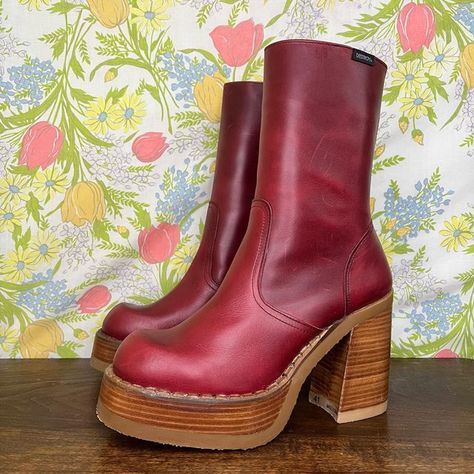 Red Platform Boots, Red Boots Outfit, 70s Boots, Chunky Platform Boots, 90s Boots, Red Platform Heels, 70s Shoes, 2 Aesthetic, Red Leather Boots