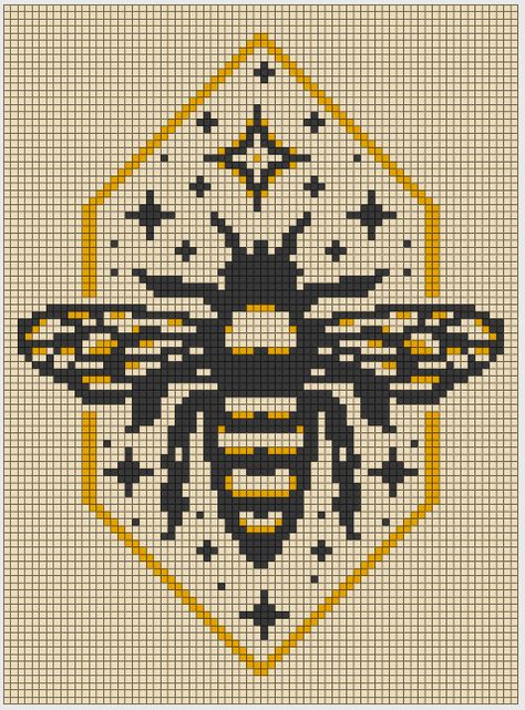 Moth Tapestry Crochet Pattern, Dragonfly Grid Pattern, Bee Tapestry Crochet, Bee Grid Pattern, Crochet Art Tapestry, Bee Knitting Chart, Pixel Bee Art, Pixel Geometric Pattern, Crochet Grid Tapestry