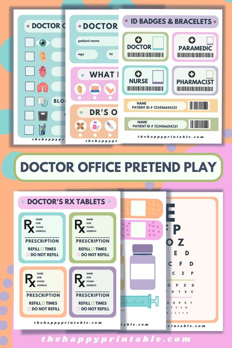 Pretend Play Doctor Free Printables, Doctor Office Pretend Play, Doctor Role Play Free Printable, Pretend Play Doctor, Vet Pretend Play Free Printables, Diy Doctors Office Pretend Play, Pretend Play Doctors Office, Doctor Dramatic Play Printables Free, Free Pretend Play Printables