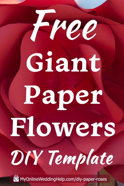 Free printable giant paper flowers / roses template with tutorial. See the full step-by-step instructions and a downloadable template on the My Online Wedding Help blog. Use as a craft project or a DIY wedding idea. #GiantRoses #FreePrintable #DIYWedding #DIYCrafts #WeddingCrafts #PaperFlowers #DIYFlowers Paper Flower Template Free Printable Pattern, Big Flower Template Free Printable, Giant Paper Flowers Diy Templates Free, Paper Flowers Diy Template Free Printable, Free Giant Flower Templates Printables, Giant Rose Template Free, Giant Flower Templates Printable Free Pattern, Paper Flower Decoration Ideas, Large Paper Flower Template Free