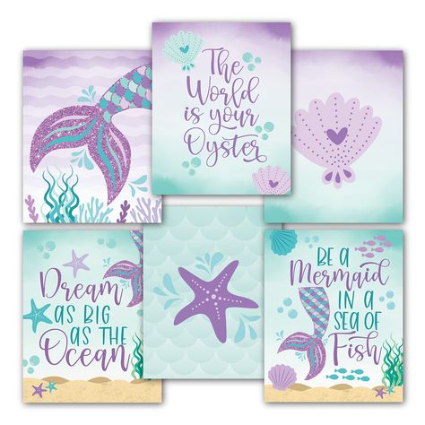 PRICES MAY VARY. If You Want To Create Your Child's Dream Bedroom; Then this wall decor for girls bedroom was made for your little one, While other room decor for girls is made overseas, our toddler girl room decor is USA made with thick cardstock. You'll Receive 6 Reversible 8x10 Inch Unframed Mermaid Poster Prints; Since they are printed double sided you'll have a total of 12 different unique designs; They make great Stress Free Mermaid Baby Shower or Mermaid Birthday Party Decor; Impress frie Mermaid Girls Room, Room Decor For Girls, Ocean Room Decor, Decorating Toddler Girls Room, Mermaid Room Decor, Bathroom Decor Wall Art, Mermaid Bathroom Decor, Under The Sea Decorations, Bathroom Decor Wall