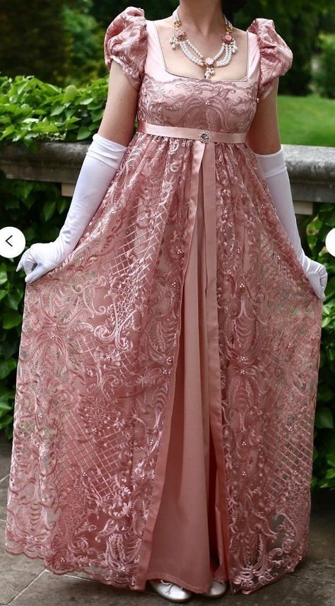 1800s Inspired Dresses, Bridgerton Fancy Dress, 1800 Inspired Outfit, 1813 Dress Aesthetic, 1800s Pink Dress, Period Ball Gowns, Bridgerton Experience Dresses, 1800s Princess Dress, Historic Ball Gowns