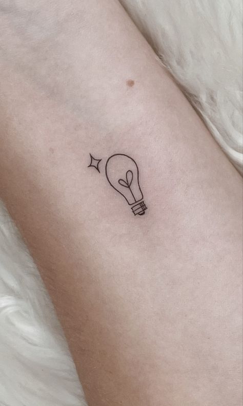 Light Switch Tattoo Simple, Light And Love Tattoo, Minimalist Tiny Tattoo, Tattoo Ideas For Teachers, Light Of My Life Tattoo, Electricity Tattoo Ideas, Small Lightbulb Tattoo, Lightbulb Tattoo Ideas, Light My Love Tattoo