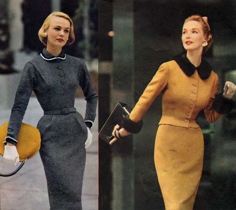 1950s-Fashion----Slender-Fall-Dresses-1953 1950’s Dress, Beautiful Fall Dresses, 40s Mode, 1950’s Fashion, Vintage Suit, 1950 Fashion, Vintage Fashion 1950s, Stil Retro, Stil Vintage