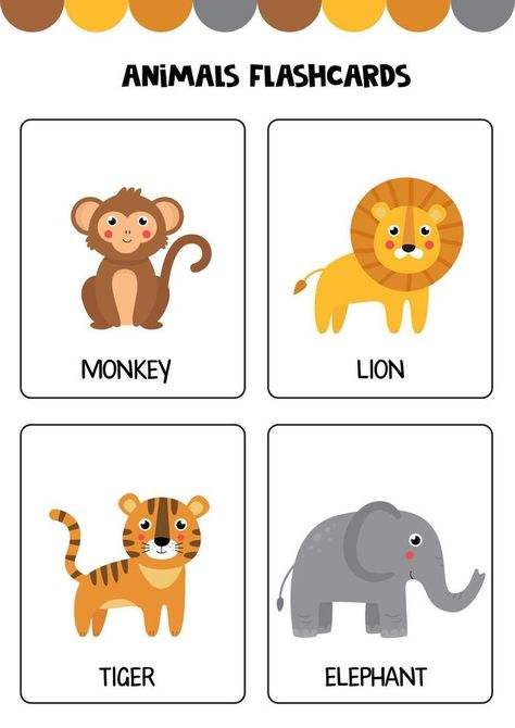 Cute wild animals with names. Flashcards for children. Wild Animals For Preschool, Wild Animals Worksheets For Kids, Wild Animals Flashcards, Animals Flashcards For Kids, Animal Flash Cards, Name Activities Preschool, Animals Flashcards, Baby Flash Cards, Animal Activities For Kids