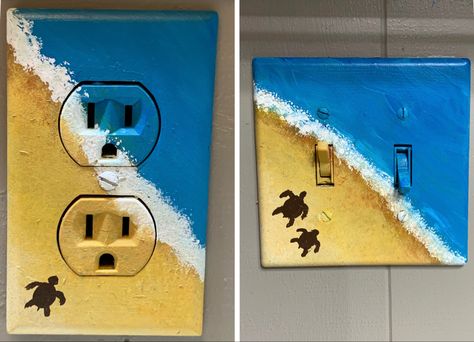 Painting Outlet Covers, Painting Outlets, Ocean Themed Bathroom Decor, Painted Light Switch, Light Switch Covers Diy, Light Plate Covers, Ocean Themed Bathroom, Theme Bathroom, Decorative Switch Plate