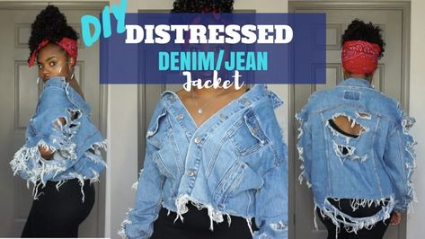 Upcycling, Distressed Denim Jacket Diy, Distress Denim Jacket, Cut Up Jeans, Diy Distressed Jeans, Denim Vest Outfit, Diy Jean Jacket, Jean Jacket Diy, Diy Ripped Jeans