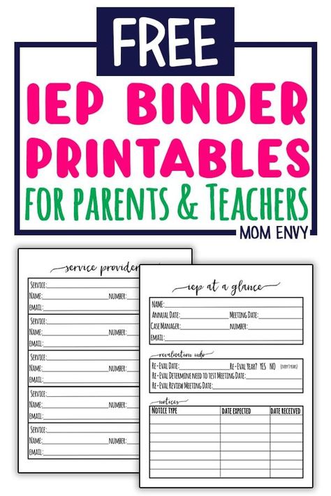 Free IEP Binder Printables. Download these Free Special Education Planner Inserts to create your own IEP binder. Perfect for parents and teachers handling IEPs. These files will help make sure your child (or student) is getting their IEP needs met. #specialed #teachers #specialedteacher Iep Binder, Special Education Organization, Middle School Special Education, Iep Meetings, Sped Classroom, Binder Printables, Special Ed Teacher, Teaching Special Education, Learning Support