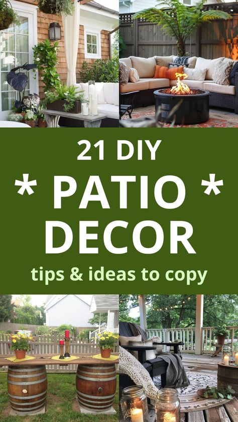 Transform your patio into a cozy retreat with these 21 creative DIY decorating ideas that will make your outdoor space shine. Diy Outdoor Deck Decor, Small Backyard Porch Ideas On A Budget, Patio Hangout Ideas, Outdoor Table Ideas Diy, Diy Patio Decor Ideas On A Budget, Outdoor Patio Ideas On A Budget Decor, Backyard Patio Decorating Ideas Easy Diy, How To Decorate A Covered Patio, Outdoor Patio Styling Ideas