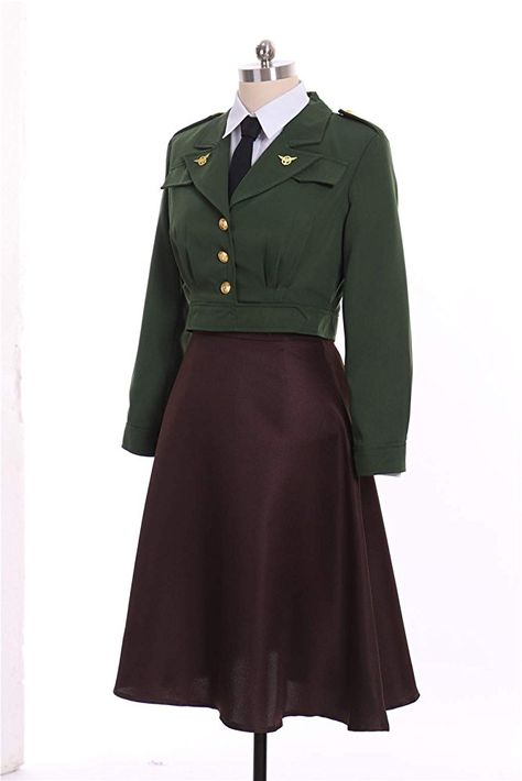 Green Outer Outfit, Scientist Outfit Women, Military School Uniform, Peggy Carter Outfit, Fantasy Uniforms, Military Outfits Women, Green School Uniform, Peggy Carter Costume, Military Uniform Design