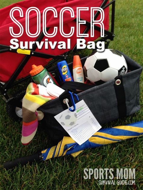 Do your kids play soccer? Learn how to never be stuck without the necessities! Pack this Soccer Survival Bag to leave in your car-check out the list of essentials including a free printable! Survival Bags, Soccer Essentials, Mom Essentials, Messi Gif, Soccer Bag, Soccer Season, Survival Bag, Soccer Gear, Soccer Practice