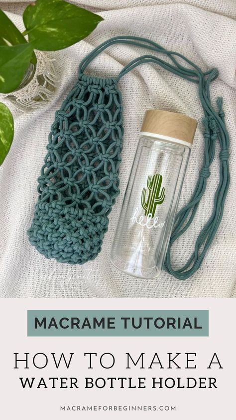 Macrame Water Bottle Holder tutorial Functional Macrame, Macrame Water Bottle Holder, Macrame Water Bottle, Diy Laine, Easy Diy Macrame, Ring Macrame, Macrame For Beginners, Crochet Water Bottle Holder, Free Macrame Patterns