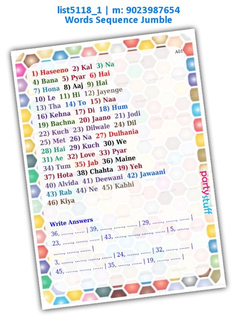 Game Paper, Jumbled Words, Bollywood Theme, Kitty Party Games, Funny Quotes In Hindi, Ticket Card, Games Design, Paper Games, Game Props