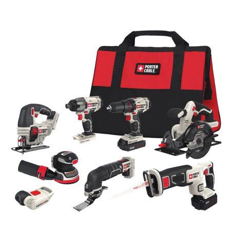 Porter Cable 20-Volt Max Lithium-Ion 8-Tool Combo Kit, PCCK6118, Multicolor Plumbing Tools, Extension Cord, Woodworking Power Tools, Oscillating Tool, Extension Cords, Cordless Power Tools, Cordless Tools, Impact Driver, Drill Driver