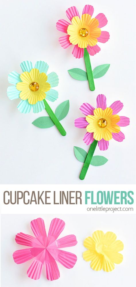 Amigurumi Patterns, Cupcake Paper Crafts, Winter Paper Crafts, Cupcake Liner Crafts, Cupcake Liner Flowers, Paper Flowers For Kids, Spring Flower Crafts, Flower Crafts Kids, Winter Paper