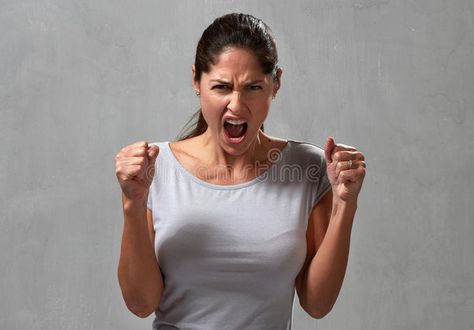 Angry woman. Angry screaming young woman over gray wall background , #ad, #screaming, #woman, #Angry, #young, #background #ad Angry Mood Aesthetic, 1700s Aesthetic, Angry Female, Screaming Woman, Posing Reference, Angry Woman, Woman Yelling, Body References, Woman Stock Photo