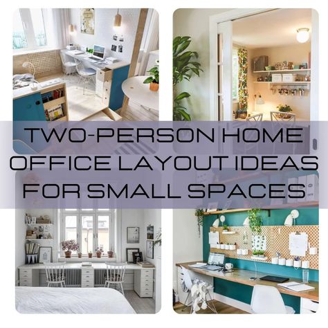 Two-Person Home Office Layout Ideas For Small Spaces | Jayne Thomas Small Shared Home Office Ideas, Study For 2 People, 2 Office Desk In One Small Room, Small Office Ideas 2 Desks, 2 Person Small Office Layout, Double Office Room Ideas, Small Office Design Interior 2 Desk, Modern Office For Two, Small Home Office With Two Desks
