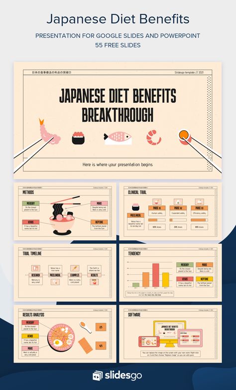 Japan Presentation, Powerpoint Poster Template, Powerpoint Poster, Back To School Poster, Medical Template, Cute Powerpoint Templates, Eating Sushi, Japanese Diet, Free Ppt Template