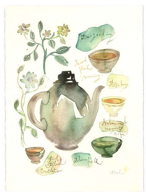 Tea Watercolor, Tea Time Illustration, Tea Illustration, Darjeeling Tea, Urban Sketches, Decoration Shabby, Food Sketch, Watercolor Food, Illustration Food