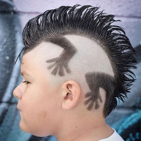 Top 18 Mohawk Haircuts For Your Kids To Try In 2024 Kids Haircut Designs For Boys, Boy Hair Color Ideas, S Haircut Design, Boys Haircut With Design On Side, Haircuts Designs, Mohawk Cut, Boys Haircuts With Designs, Hair Designs For Boys, Hairstyle Boy