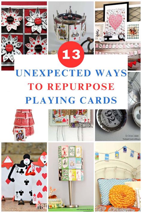 Repurpose playing cards in innovative ways – explore 13 fun ideas to upcycle and reimagine their use today! That Christmas tree was really cool. Which project was your favorite?   The post 13 Unexpected Ways to Repurpose Playing Cards appeared first on Petticoat Junktion. Upcycling, Repurposed Bingo Cards, Crafts With Playing Cards Diy, Crafts Made From Playing Cards, Repurpose Playing Cards, Playing Cards Diy Craft Ideas, Crafts With A Deck Of Cards, Things To Do With A Deck Of Cards, Repurposed Playing Cards