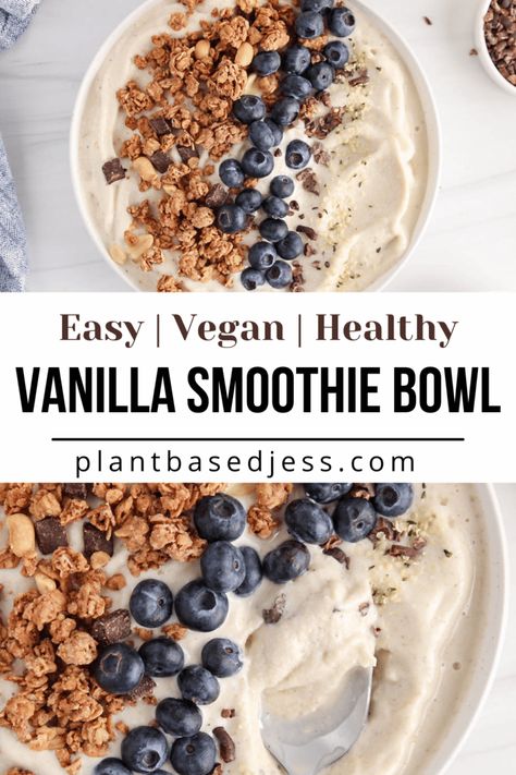 Protein Fruit Smoothie Bowl, Vanilla Acai Bowl Recipe, Protein Shake Bowl, Banana Bowl Smoothie, Raw Vegan Smoothie Bowl, Smoothie Bowl Chia Seeds, White Smoothie Bowl, Vanilla Banana Smoothie, Acai Bowl With Yogurt