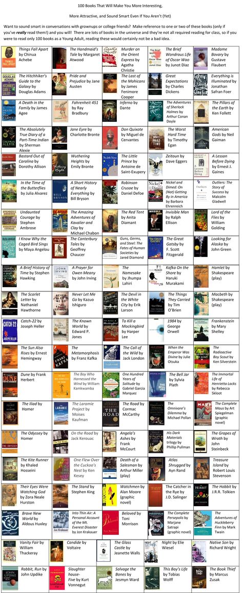 100 Books worth reading ( don't care about sounding smart..I need the info graphic list ! ) 100 Books, Info Graphic, Books For Sale, 100 Books To Read, Book Challenge, 100 Book, Reading Challenge, Book Suggestions, What To Read