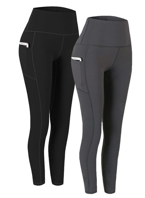 2 Pack High Waist Yoga Pants, Pocket Yoga Pants Tummy Control Workout Running 4 Way Stretch Yoga Leggings Pants Pocket, Lycra Leggings, Stretch Yoga, Yoga Pants With Pockets, غرفة ملابس, High Waist Yoga Pants, Yoga Exercise, Workout Running, Running Pants