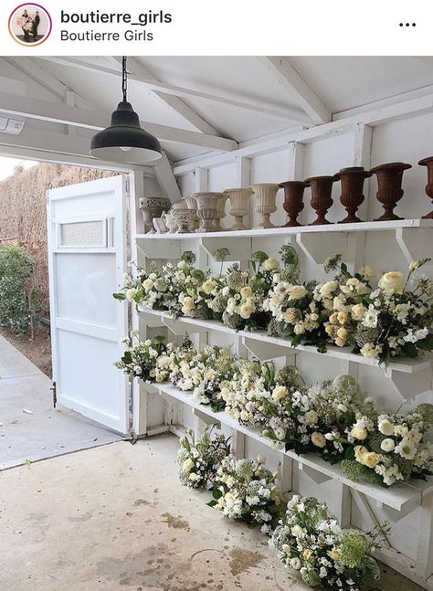 Floral Studio Shed, She Shed Flower Shop, Flower Shop Work Space, Florist Shed, Garage Flower Shop, Flower Workshop Studio, Home Flower Studio, Floral Studio Work Spaces, Garden Mudroom