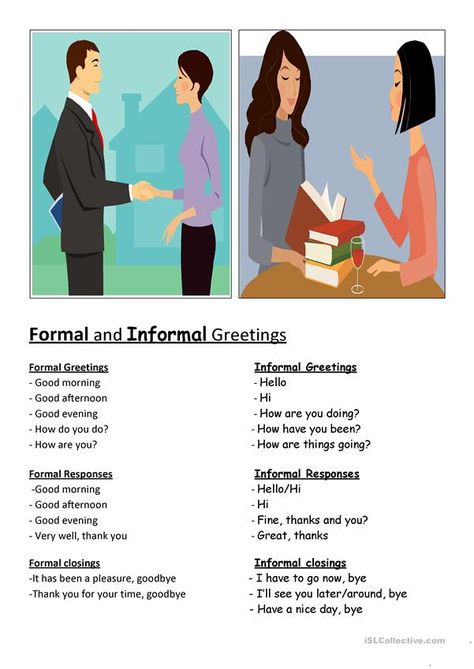 Formal & informal greetings - English ESL Worksheets 6th Grade English, How To Say Hello, Ways To Say Hello, Hello Greeting, Conversation Skills, Au Pair, English Activities, Reading Comprehension Worksheets, Words To Use