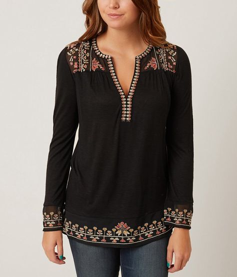 Lucky Brand Embroidered Top - Women's Shirts | Buckle Couture, Long Sleeve Boho Dress, Tunic Designs, Kurti Designs Latest, Lace Top Long Sleeve, Embroidered Tunic, How To Wear Scarves, Kurta Designs, Women Shirts Blouse