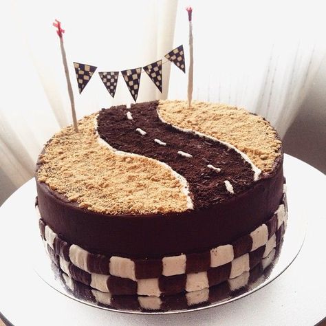 Racetrack Cake, Race Track Cake, Car Cakes For Boys, Dark Chocolate Buttercream, Cake Dark Chocolate, Cars Cake Design, Number One Cake, Racing Cake, Music Themed Cakes
