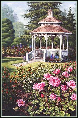 Roses Garden Care, Enclosed Gazebo, Rose Garden Landscape, Painting Roses, Rose Garden Design, Roses Garden, Garden Gazebo, Garden Photography, Garden Painting