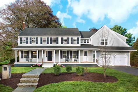 The Lexington Colonial Before and After: Space for the Whole Family - This Old House Garrison Colonial, Farmers Porch, Colonial House Exteriors, Build A Dog House, Bedroom Addition, Garage Addition, Porch Addition, Colonial Exterior, House Makeover