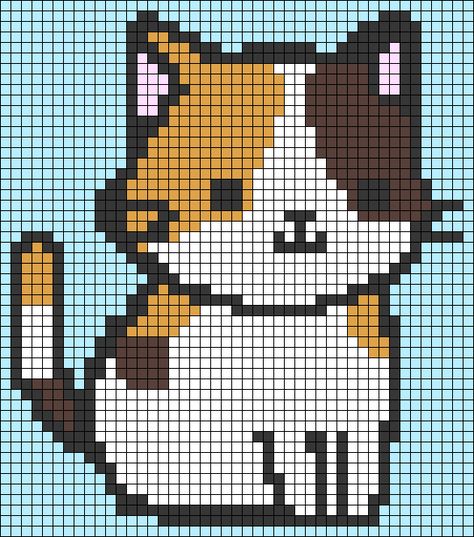 Calico Cat Pixel Art, Calico Cat Cross Stitch Pattern, Cat Alpha Pattern, Pixel Art Cat, Baby Toys Crochet, Square Drawing, Pixel Beads, Easy Pixel Art, Pixel Art Templates