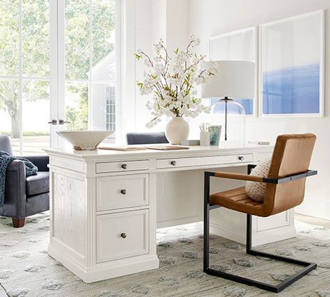 Livingston Home Office Small Entryways, Pottery Barn Office, Barn Office, Transitional Office, Textured Rug, Favorite Bedding, Clean Office, Entryway Furniture, Bath Furniture