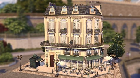 Parisian Apartment Exterior, Parisian Apartment Interior, Sims 4 Builds, Cafe Exterior, Parisian House, Sims 4 Speed Build, Apartments Exterior, Apartment Exterior, City Layout