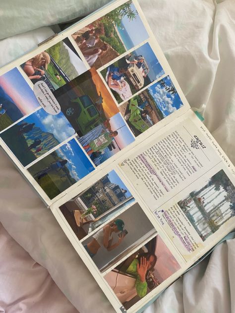Friends Journal Aesthetic, Journaling Ideas With Pictures, Tbr List Journal Aesthetic, Senior Scrapbook Aesthetic, Photo Memory Book Scrapbook, Picture Book For Best Friend, Picture Notebook Ideas, Travel Scrapbook Aesthetic, Summer Journaling Aesthetic