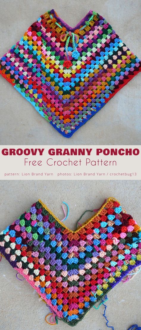 Granny Poncho Free Crochet Patterns Girls Poncho Crochet Pattern Free, Girls Poncho Crochet Pattern, Kids Poncho Pattern, Crochet Poncho Patterns Kids, Crochet Poncho Patterns Easy, Crochet Poncho Kids, Crochet Baby Poncho, Granny Square Haken, Crochet Poncho Free Pattern