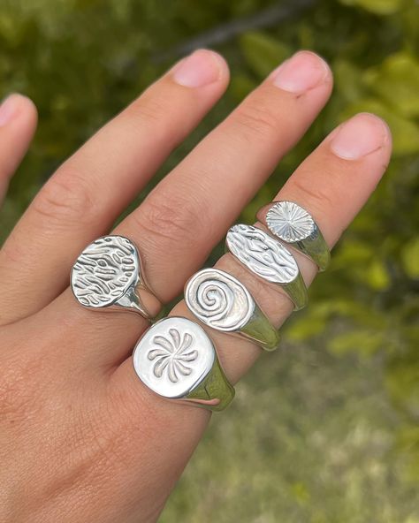 from wax to metal 🕯️ crafted from recycled sterling silver using the ancient lost wax casting process, each piece starts from a block of wax that i carve, melt and engrave before sending it off to get cast into metal. all of these one off beauties are still available & looking for their forever homes! Molde, Lost Wax Casting Rings, Wax Ideas, Lost Wax Casting Jewelry, Wax Carving Jewelry, Lost Wax Jewelry, Jewelry Mood Board, Jewelry Casting, Carving Jewelry